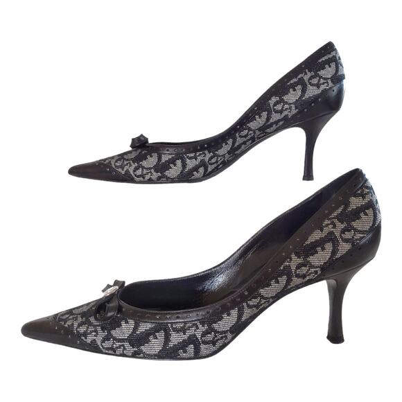 DIOR Black Diorissimo Monogram Pumps Sz 39 Kitten Style Heel Pointed Toe US 8.5 - Picture 5 of 16